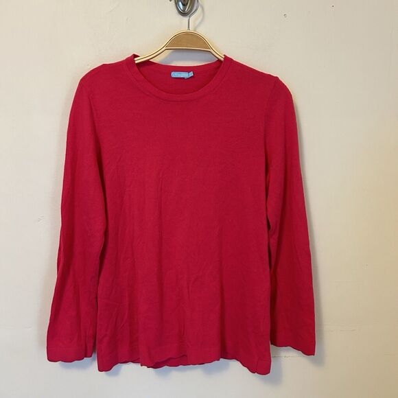 J. McLaughlin Pink Crewneck‎ Scallop Edged Sweater Cotton Blend Small - Picture 1 of 7